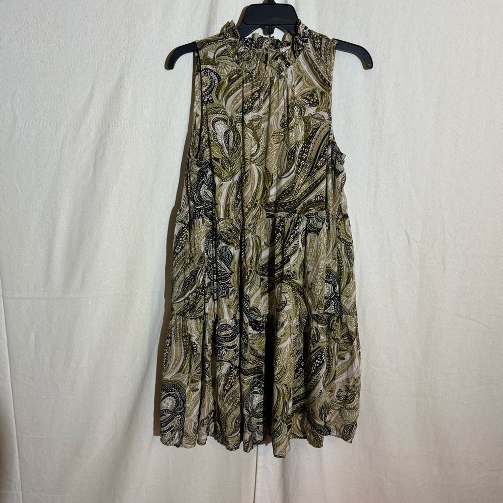 Calvin Klein // Green, white Paisley Print sleeveless midi dress size 10 mar2
